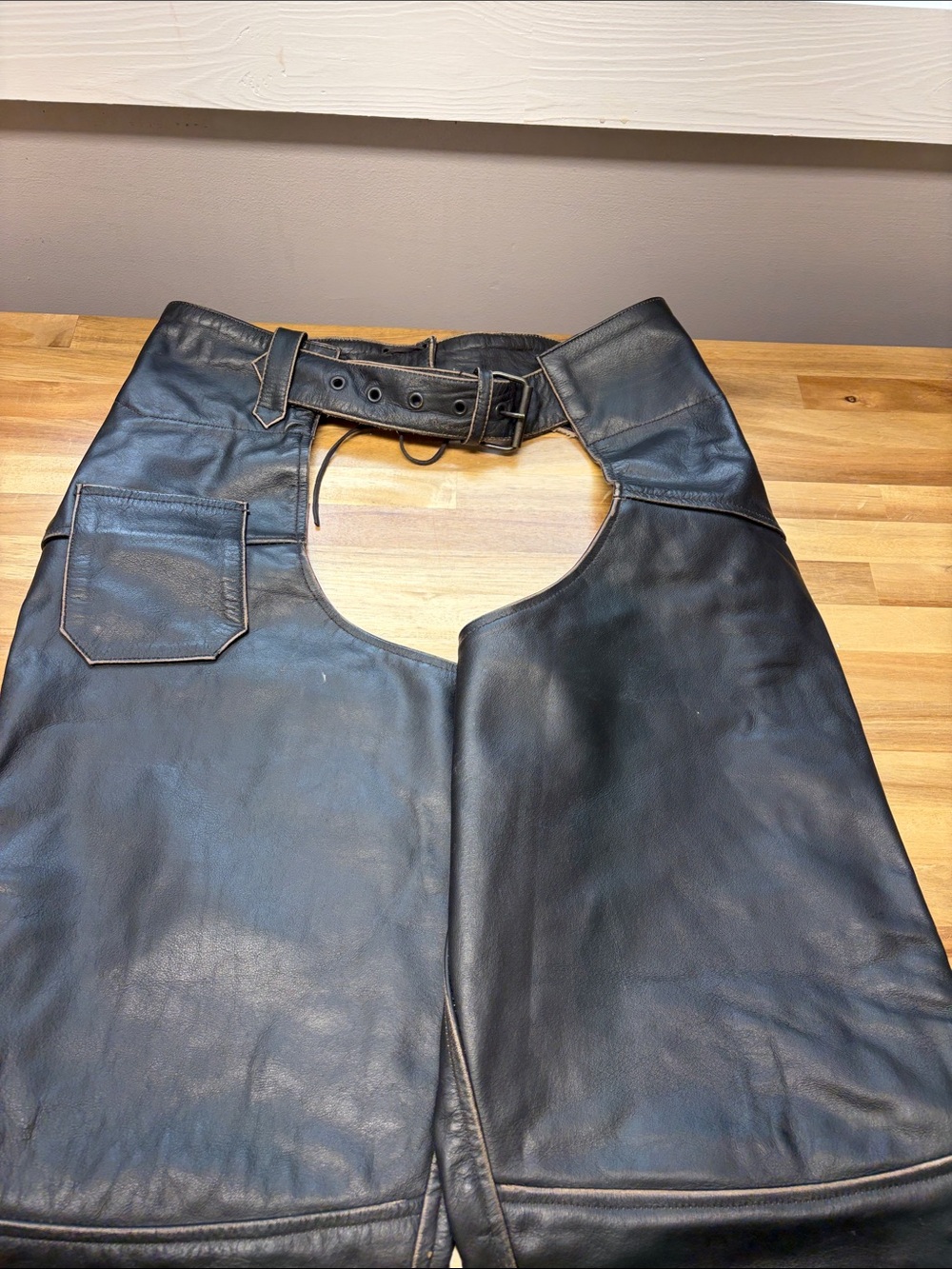 Brown leather chaps